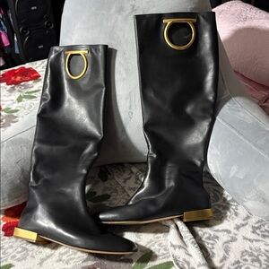 Salvatore Ferragamo Black Ankle Boots with Gold Accent